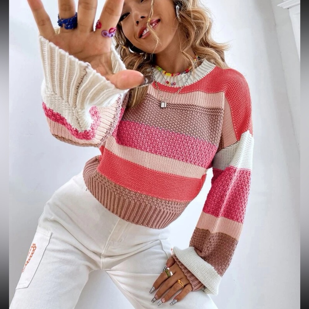Bohol Color Block Stripes Knit Sweater Top